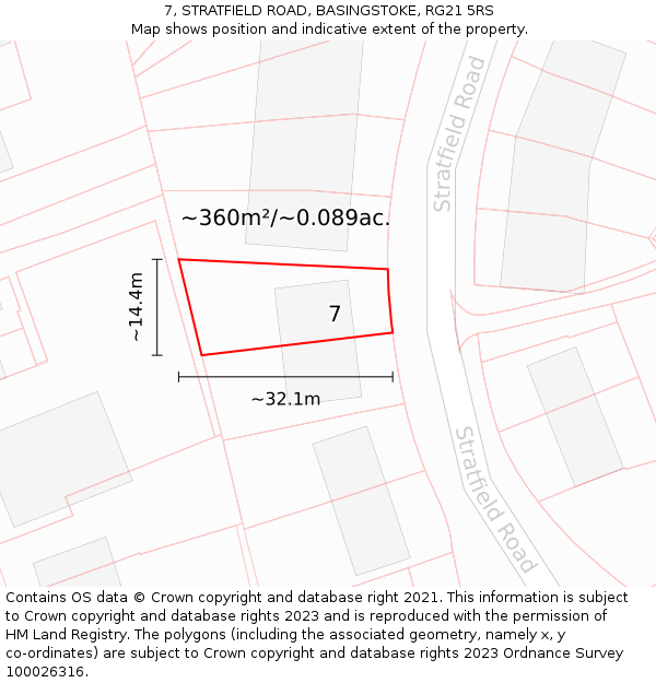 7, STRATFIELD ROAD, BASINGSTOKE, RG21 5RS: Plot and title map
