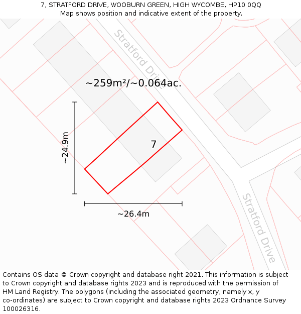 7, STRATFORD DRIVE, WOOBURN GREEN, HIGH WYCOMBE, HP10 0QQ: Plot and title map