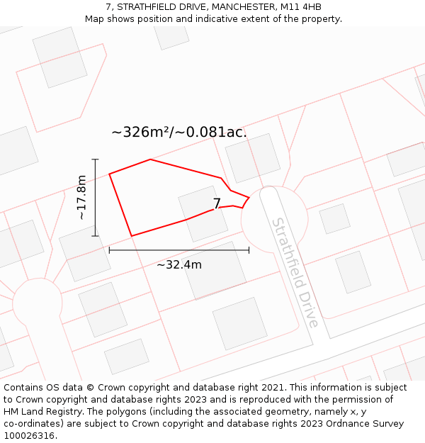 7, STRATHFIELD DRIVE, MANCHESTER, M11 4HB: Plot and title map