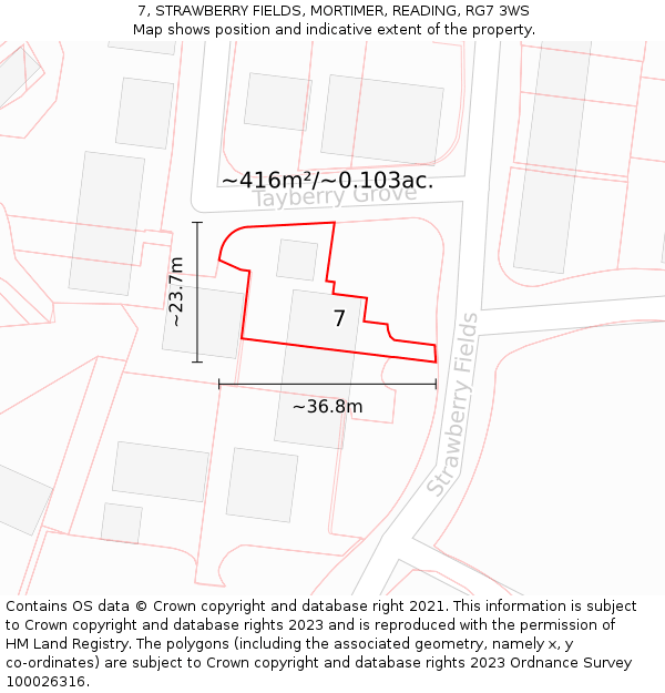 7, STRAWBERRY FIELDS, MORTIMER, READING, RG7 3WS: Plot and title map