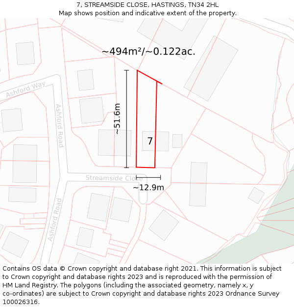 7, STREAMSIDE CLOSE, HASTINGS, TN34 2HL: Plot and title map