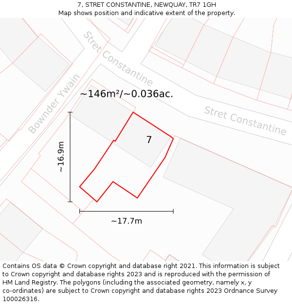 7, STRET CONSTANTINE, NEWQUAY, TR7 1GH: Plot and title map