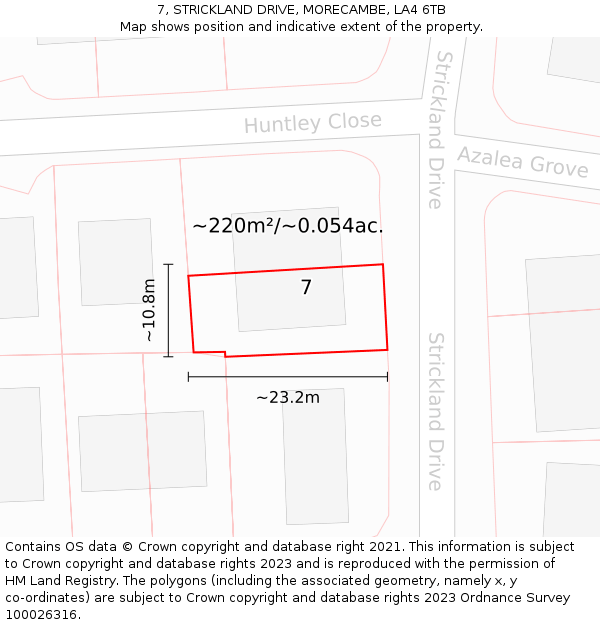 7, STRICKLAND DRIVE, MORECAMBE, LA4 6TB: Plot and title map