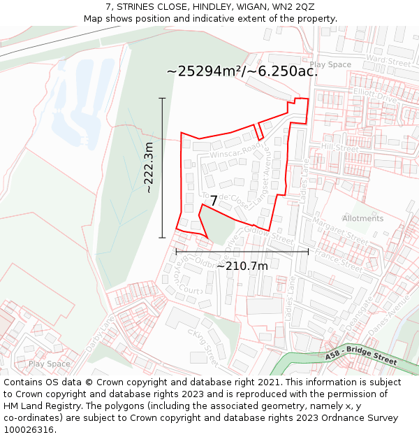 7, STRINES CLOSE, HINDLEY, WIGAN, WN2 2QZ: Plot and title map