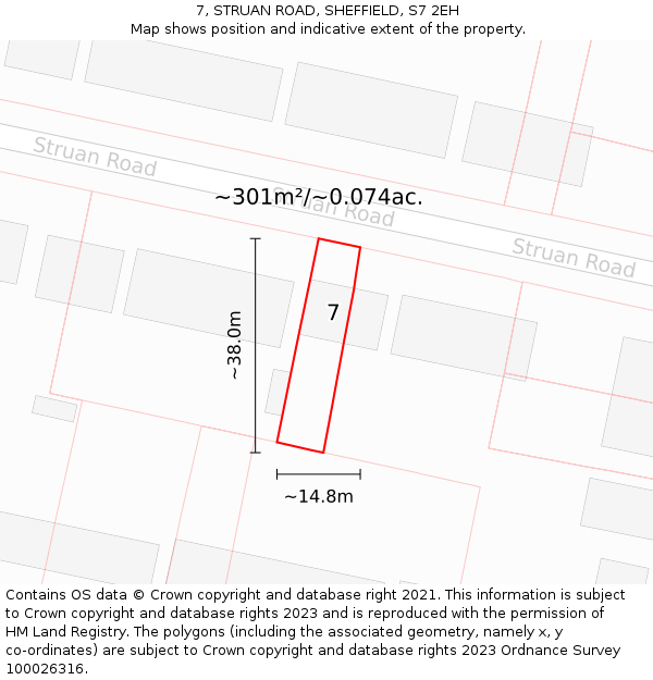 7, STRUAN ROAD, SHEFFIELD, S7 2EH: Plot and title map