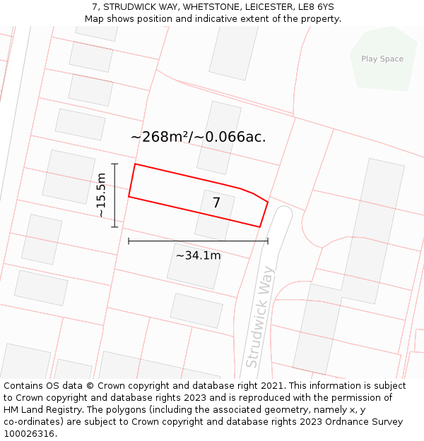 7, STRUDWICK WAY, WHETSTONE, LEICESTER, LE8 6YS: Plot and title map