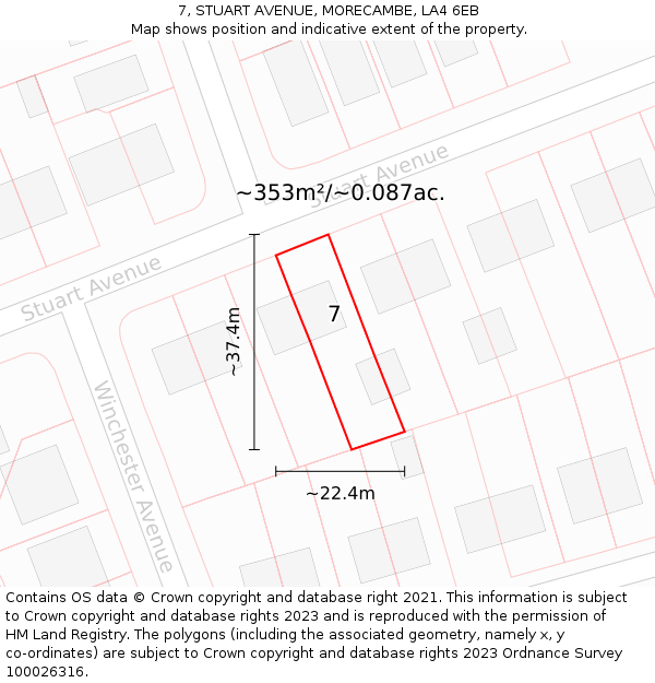 7, STUART AVENUE, MORECAMBE, LA4 6EB: Plot and title map