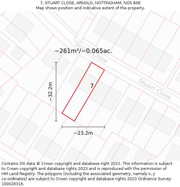 7, STUART CLOSE, ARNOLD, NOTTINGHAM, NG5 8AE: Plot and title map
