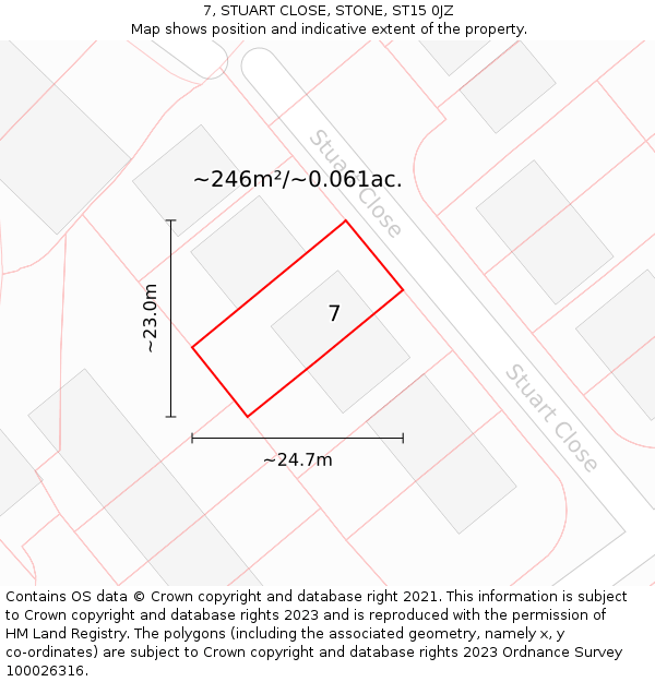 7, STUART CLOSE, STONE, ST15 0JZ: Plot and title map