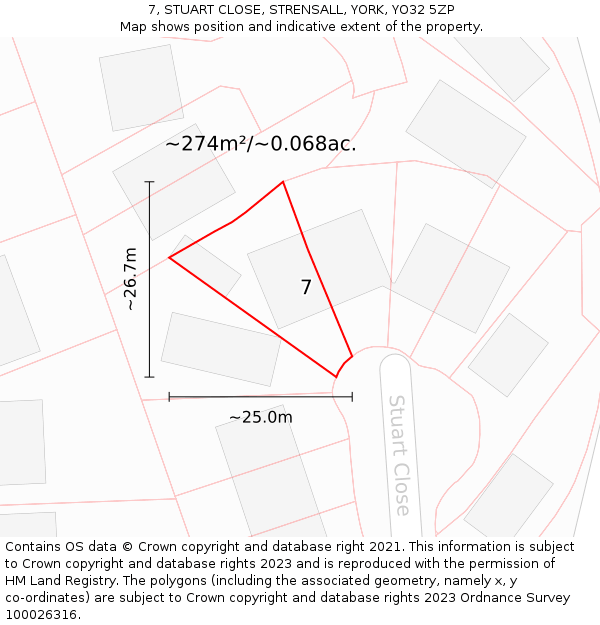 7, STUART CLOSE, STRENSALL, YORK, YO32 5ZP: Plot and title map