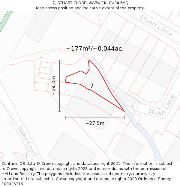 7, STUART CLOSE, WARWICK, CV34 6AQ: Plot and title map