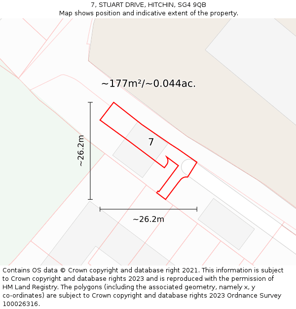 7, STUART DRIVE, HITCHIN, SG4 9QB: Plot and title map