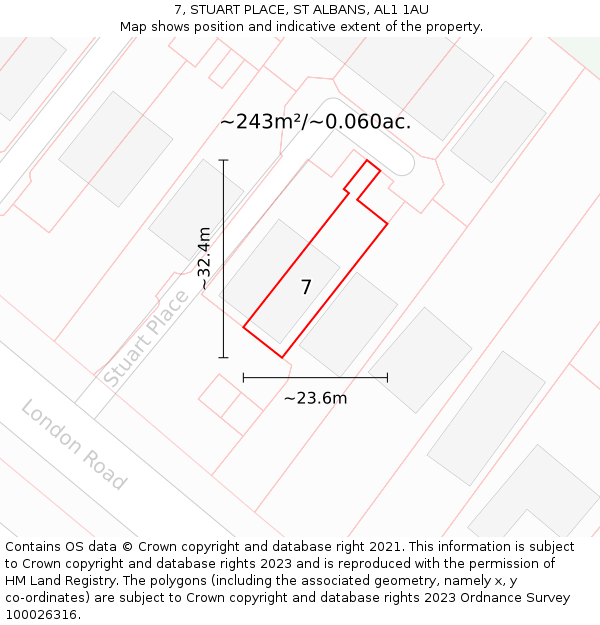7, STUART PLACE, ST ALBANS, AL1 1AU: Plot and title map