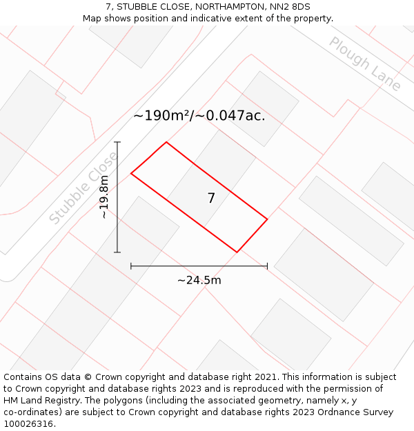 7, STUBBLE CLOSE, NORTHAMPTON, NN2 8DS: Plot and title map