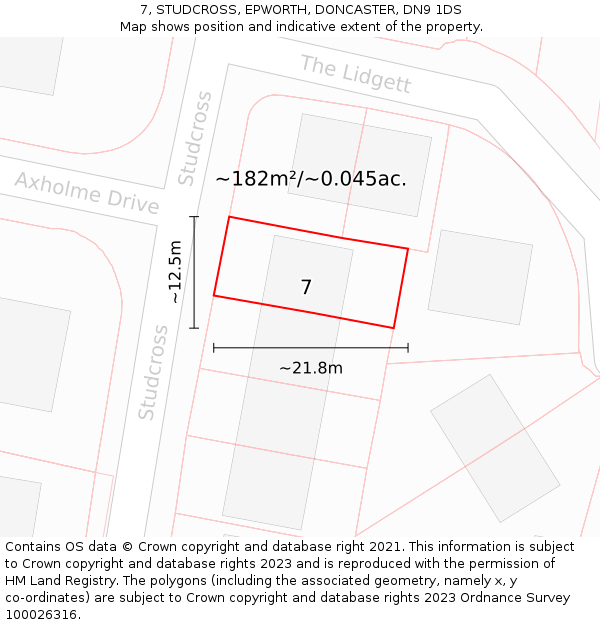 7, STUDCROSS, EPWORTH, DONCASTER, DN9 1DS: Plot and title map