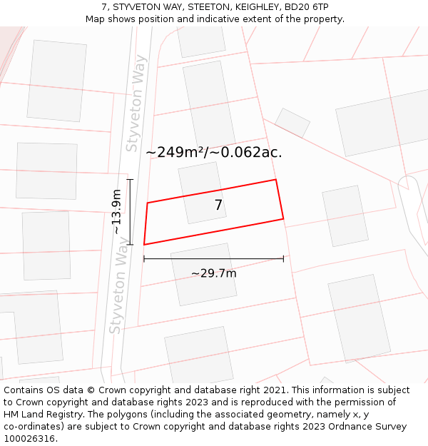 7, STYVETON WAY, STEETON, KEIGHLEY, BD20 6TP: Plot and title map