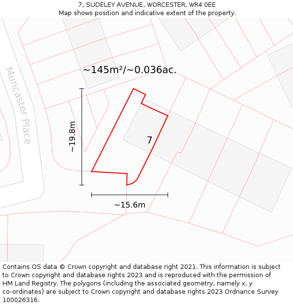 7, SUDELEY AVENUE, WORCESTER, WR4 0EE: Plot and title map