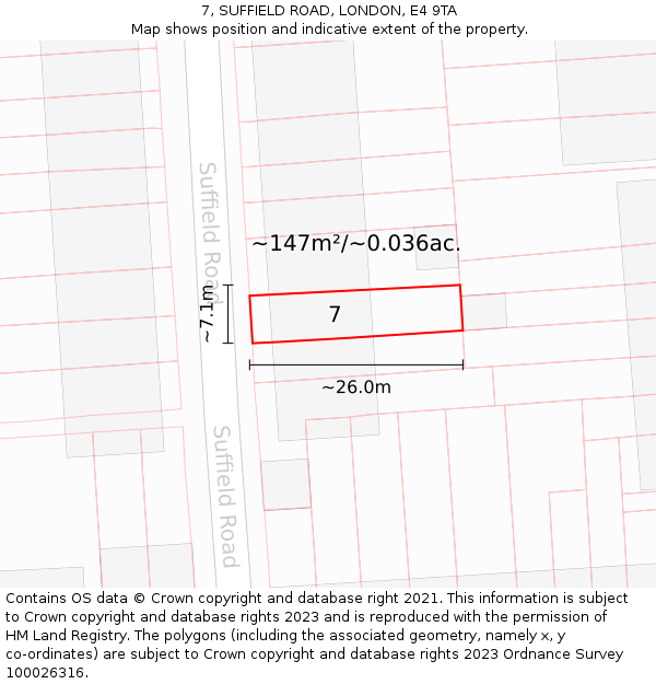 7, SUFFIELD ROAD, LONDON, E4 9TA: Plot and title map