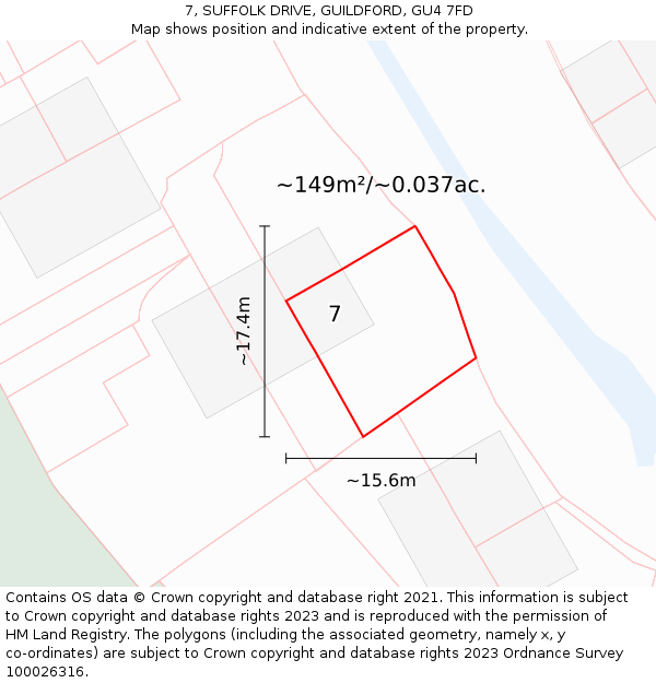 7, SUFFOLK DRIVE, GUILDFORD, GU4 7FD: Plot and title map