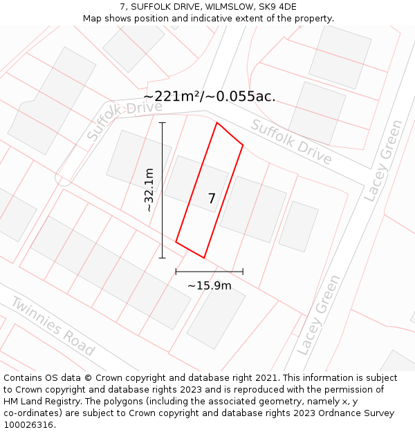 7, SUFFOLK DRIVE, WILMSLOW, SK9 4DE: Plot and title map