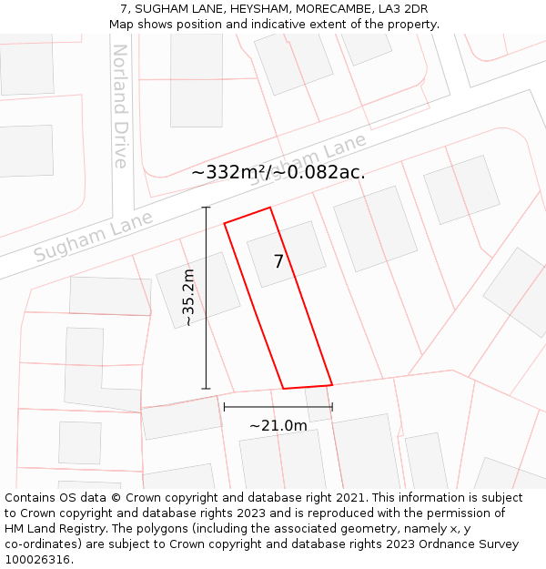 7, SUGHAM LANE, HEYSHAM, MORECAMBE, LA3 2DR: Plot and title map