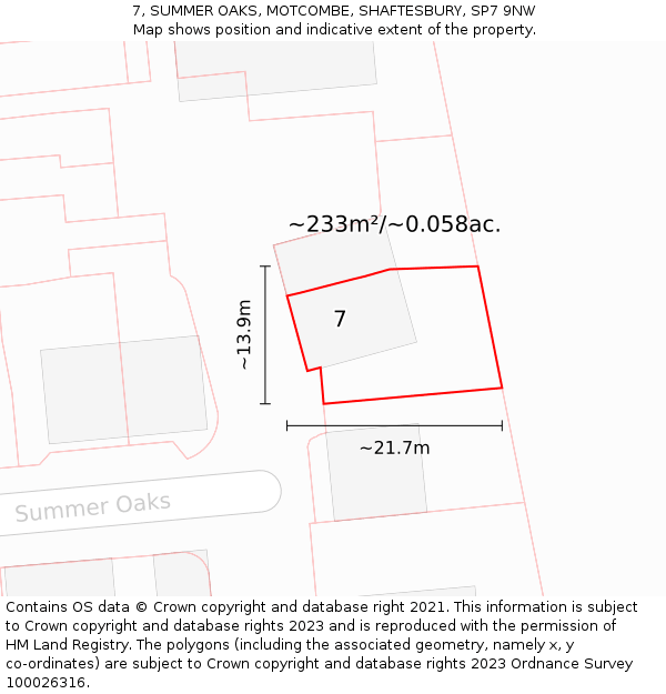 7, SUMMER OAKS, MOTCOMBE, SHAFTESBURY, SP7 9NW: Plot and title map
