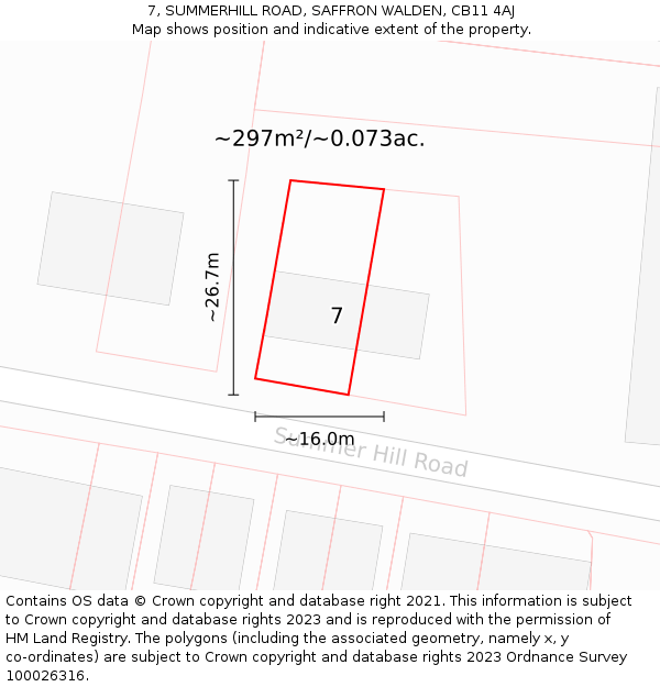 7, SUMMERHILL ROAD, SAFFRON WALDEN, CB11 4AJ: Plot and title map