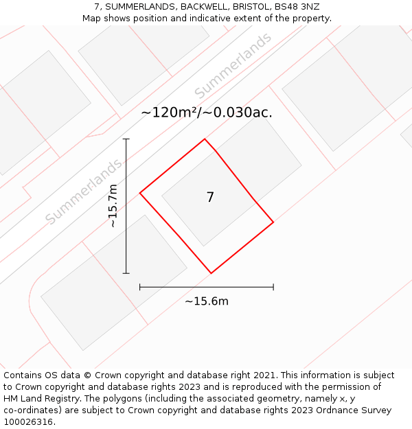 7, SUMMERLANDS, BACKWELL, BRISTOL, BS48 3NZ: Plot and title map