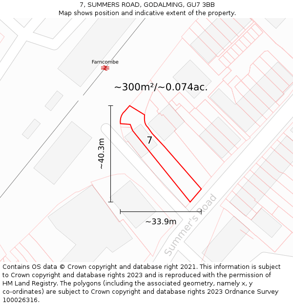 7, SUMMERS ROAD, GODALMING, GU7 3BB: Plot and title map