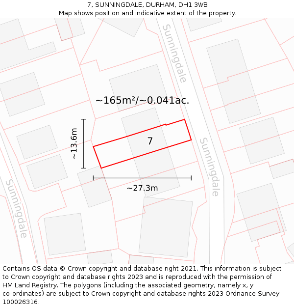 7, SUNNINGDALE, DURHAM, DH1 3WB: Plot and title map