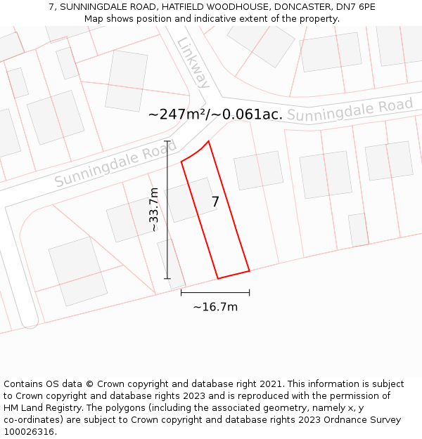 7, SUNNINGDALE ROAD, HATFIELD WOODHOUSE, DONCASTER, DN7 6PE: Plot and title map
