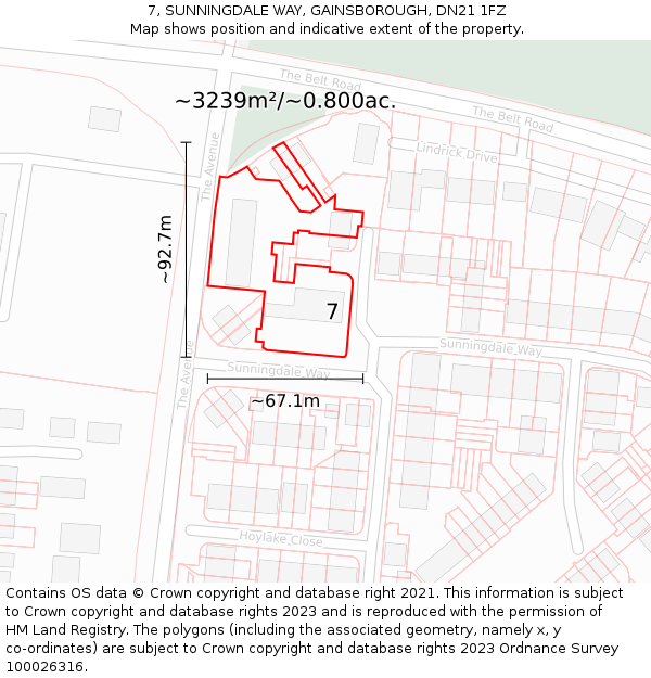 7, SUNNINGDALE WAY, GAINSBOROUGH, DN21 1FZ: Plot and title map