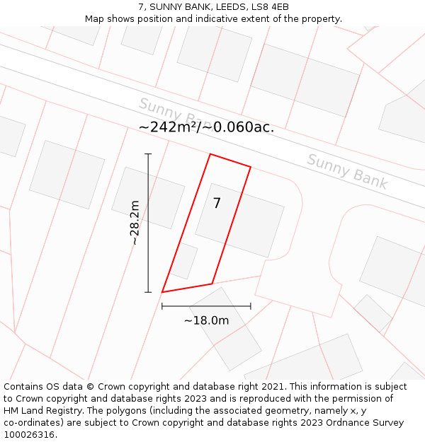7, SUNNY BANK, LEEDS, LS8 4EB: Plot and title map