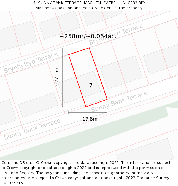 7, SUNNY BANK TERRACE, MACHEN, CAERPHILLY, CF83 8PY: Plot and title map