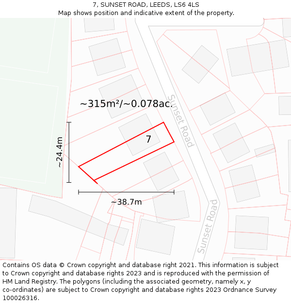 7, SUNSET ROAD, LEEDS, LS6 4LS: Plot and title map