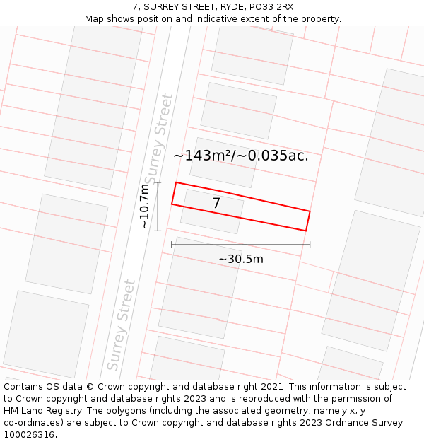 7, SURREY STREET, RYDE, PO33 2RX: Plot and title map