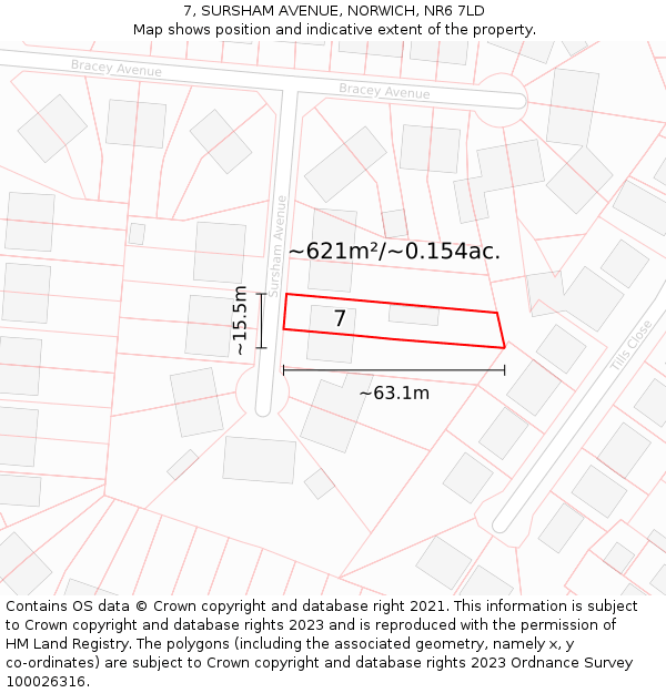 7, SURSHAM AVENUE, NORWICH, NR6 7LD: Plot and title map