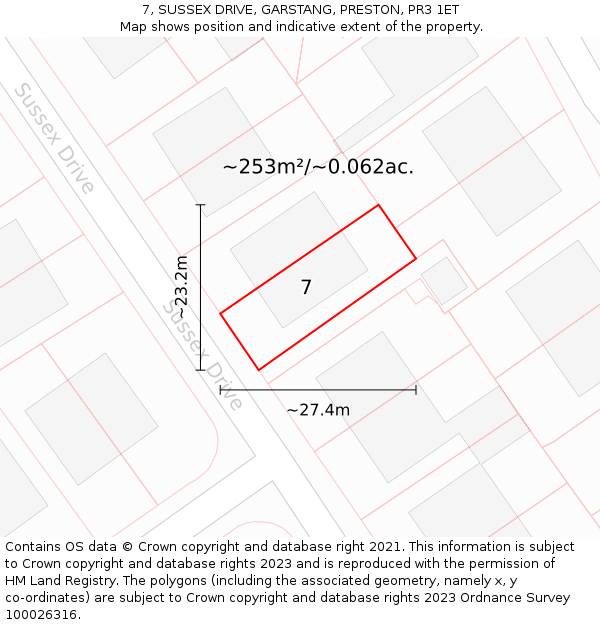 7, SUSSEX DRIVE, GARSTANG, PRESTON, PR3 1ET: Plot and title map