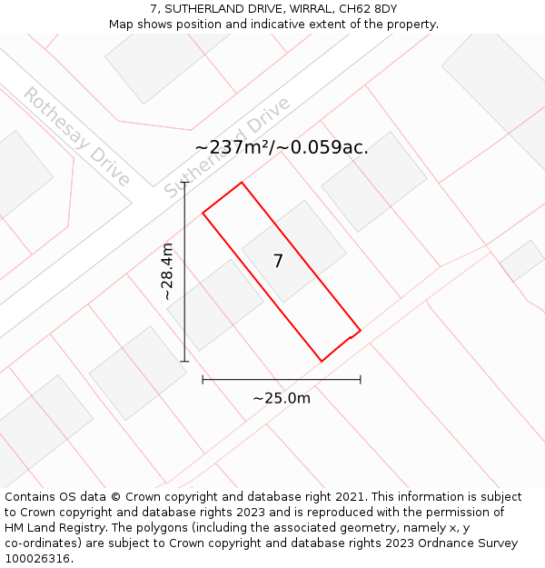 7, SUTHERLAND DRIVE, WIRRAL, CH62 8DY: Plot and title map