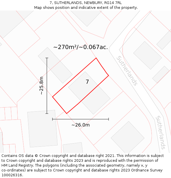 7, SUTHERLANDS, NEWBURY, RG14 7RL: Plot and title map