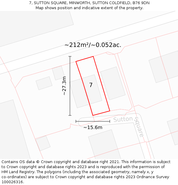 7, SUTTON SQUARE, MINWORTH, SUTTON COLDFIELD, B76 9DN: Plot and title map