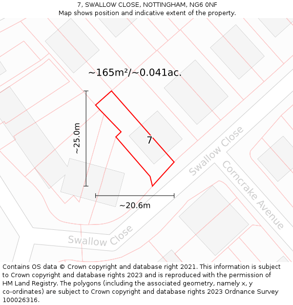 7, SWALLOW CLOSE, NOTTINGHAM, NG6 0NF: Plot and title map