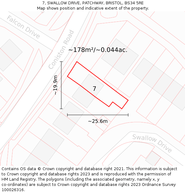 7, SWALLOW DRIVE, PATCHWAY, BRISTOL, BS34 5RE: Plot and title map