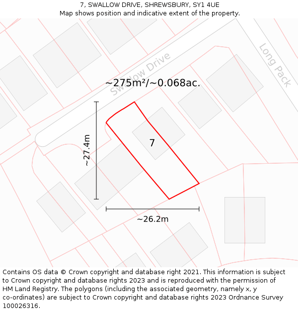 7, SWALLOW DRIVE, SHREWSBURY, SY1 4UE: Plot and title map