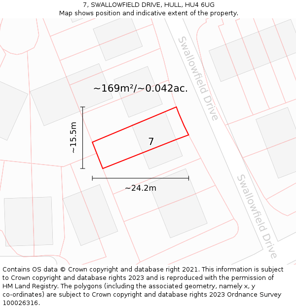 7, SWALLOWFIELD DRIVE, HULL, HU4 6UG: Plot and title map