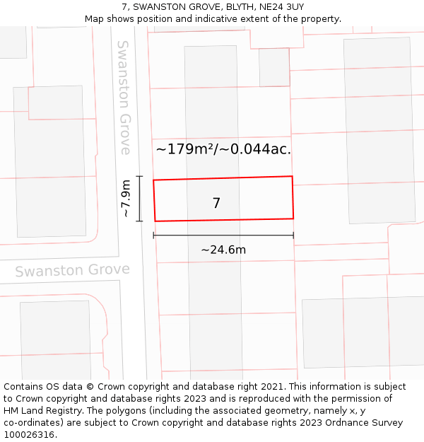 7, SWANSTON GROVE, BLYTH, NE24 3UY: Plot and title map