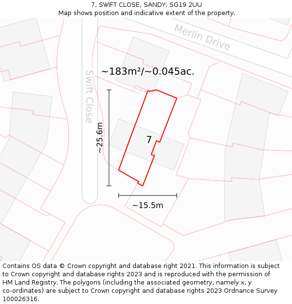 7, SWIFT CLOSE, SANDY, SG19 2UU: Plot and title map