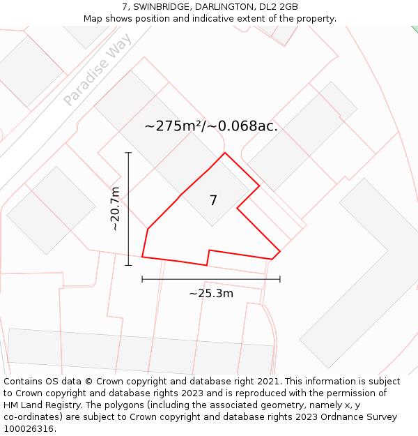 7, SWINBRIDGE, DARLINGTON, DL2 2GB: Plot and title map