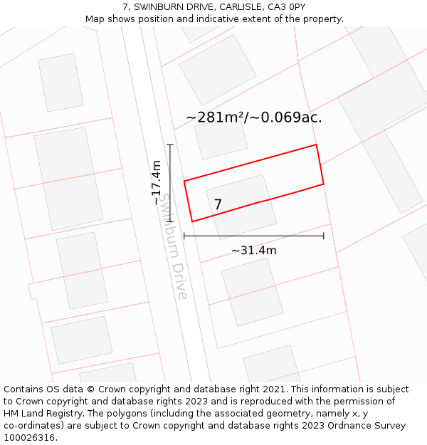 7, SWINBURN DRIVE, CARLISLE, CA3 0PY: Plot and title map
