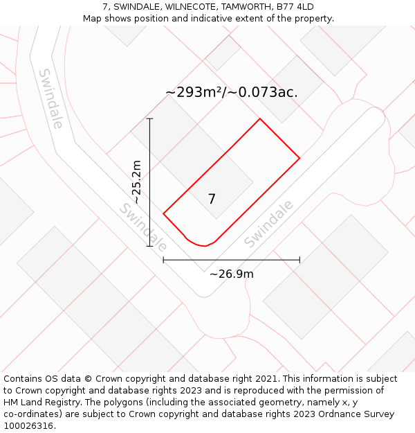 7, SWINDALE, WILNECOTE, TAMWORTH, B77 4LD: Plot and title map